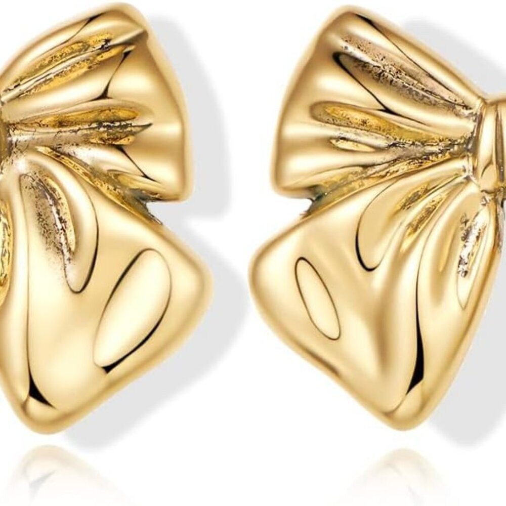 Gold Plated Bow Studs and Dangle Earrings - Silver Bow Statement Earrings Gift